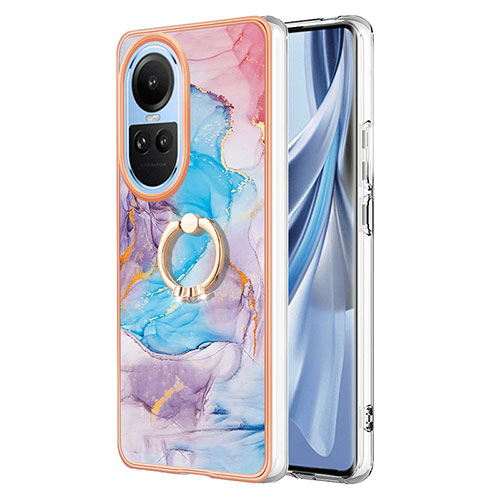 Silicone Candy Rubber Gel Fashionable Pattern Soft Case Cover with Finger Ring Stand YB3 for Oppo Reno10 Pro 5G Blue