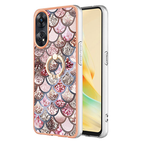 Silicone Candy Rubber Gel Fashionable Pattern Soft Case Cover with Finger Ring Stand YB3 for Oppo Reno8 T 4G Brown