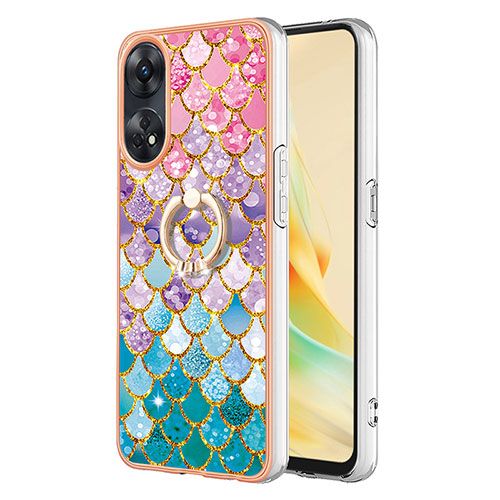 Silicone Candy Rubber Gel Fashionable Pattern Soft Case Cover with Finger Ring Stand YB3 for Oppo Reno8 T 4G Colorful