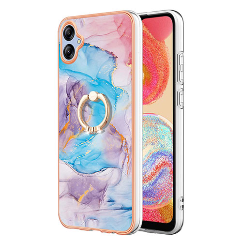 Silicone Candy Rubber Gel Fashionable Pattern Soft Case Cover with Finger Ring Stand YB3 for Samsung Galaxy F04 Blue