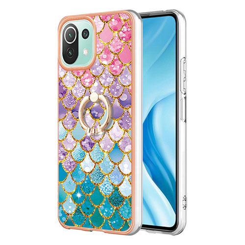 Silicone Candy Rubber Gel Fashionable Pattern Soft Case Cover with Finger Ring Stand YB3 for Xiaomi Mi 11 Lite 4G Colorful