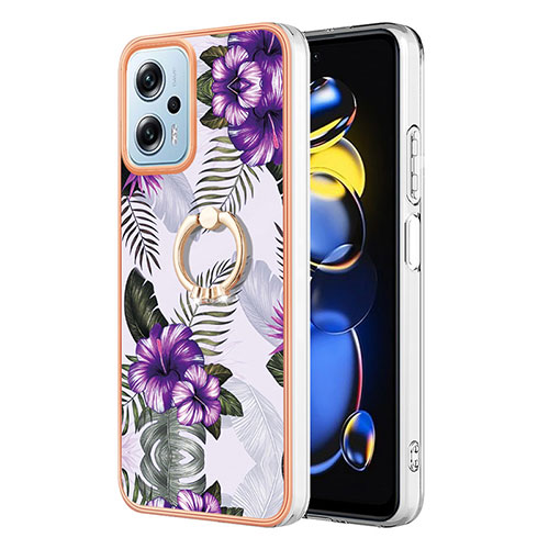 Silicone Candy Rubber Gel Fashionable Pattern Soft Case Cover with Finger Ring Stand YB3 for Xiaomi Poco X4 GT 5G Purple