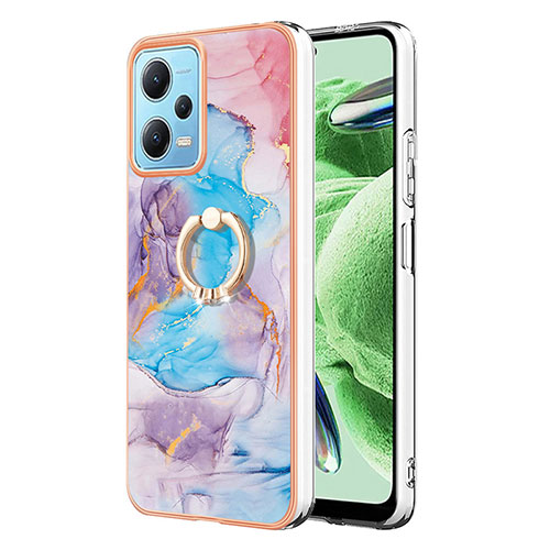 Silicone Candy Rubber Gel Fashionable Pattern Soft Case Cover with Finger Ring Stand YB3 for Xiaomi Poco X5 5G Blue