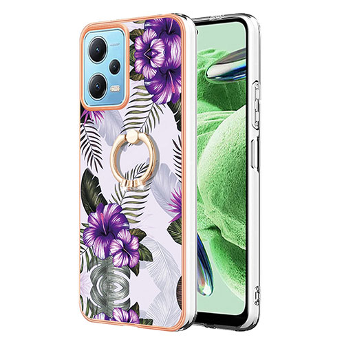 Silicone Candy Rubber Gel Fashionable Pattern Soft Case Cover with Finger Ring Stand YB3 for Xiaomi Poco X5 5G Purple