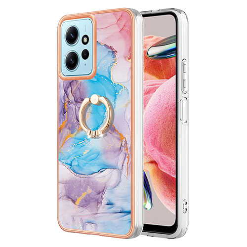 Silicone Candy Rubber Gel Fashionable Pattern Soft Case Cover with Finger Ring Stand YB3 for Xiaomi Redmi Note 12 4G Blue