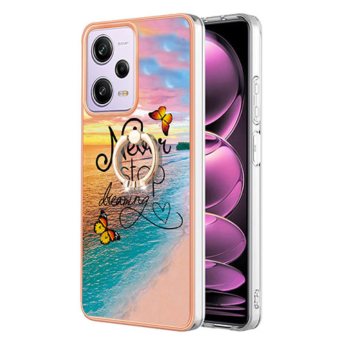 Silicone Candy Rubber Gel Fashionable Pattern Soft Case Cover with Finger Ring Stand YB3 for Xiaomi Redmi Note 12 Pro 5G Mixed