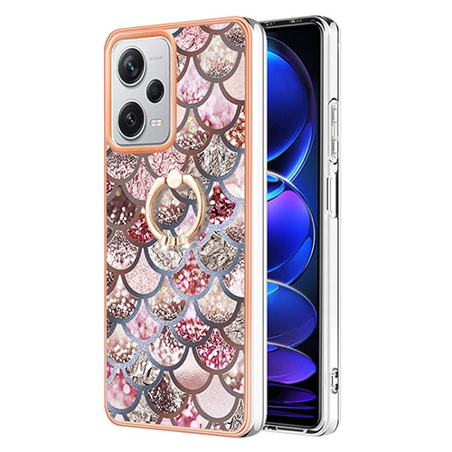 Silicone Candy Rubber Gel Fashionable Pattern Soft Case Cover with Finger Ring Stand YB3 for Xiaomi Redmi Note 12 Pro+ Plus 5G Brown