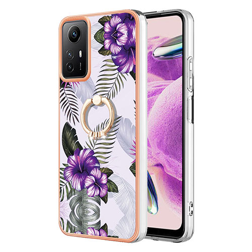 Silicone Candy Rubber Gel Fashionable Pattern Soft Case Cover with Finger Ring Stand YB3 for Xiaomi Redmi Note 12S Purple