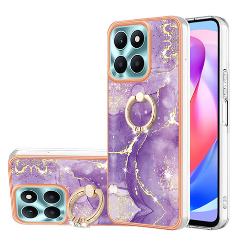 Silicone Candy Rubber Gel Fashionable Pattern Soft Case Cover with Finger Ring Stand YB5 for Huawei Honor X6a Purple