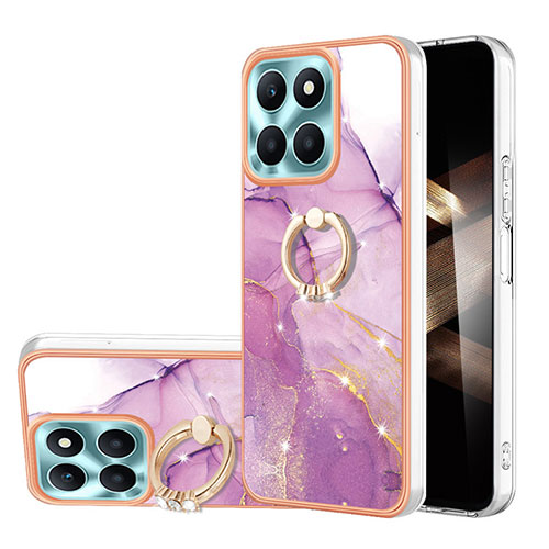 Silicone Candy Rubber Gel Fashionable Pattern Soft Case Cover with Finger Ring Stand YB5 for Huawei Honor X8b Clove Purple