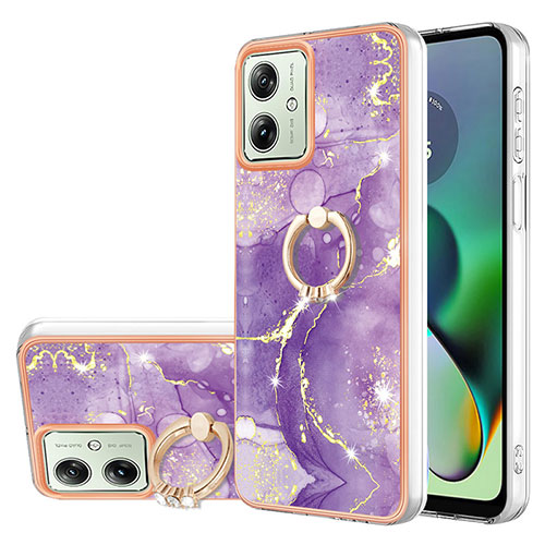 Silicone Candy Rubber Gel Fashionable Pattern Soft Case Cover with Finger Ring Stand YB5 for Motorola Moto G54 5G Purple