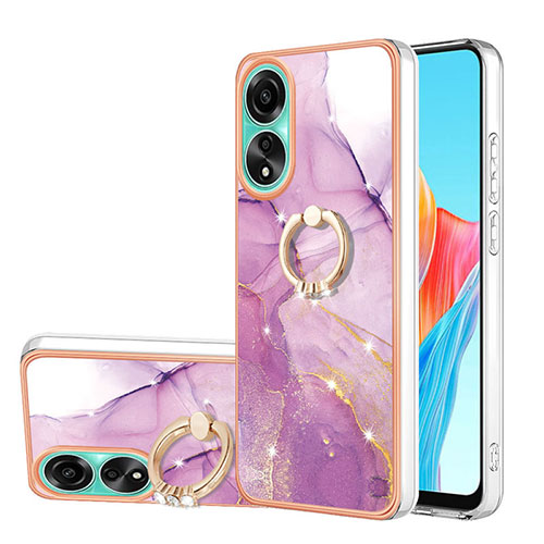 Silicone Candy Rubber Gel Fashionable Pattern Soft Case Cover with Finger Ring Stand YB5 for Oppo A78 4G Clove Purple