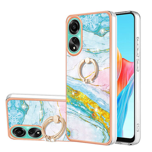 Silicone Candy Rubber Gel Fashionable Pattern Soft Case Cover with Finger Ring Stand YB5 for Oppo A78 4G Colorful