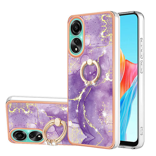 Silicone Candy Rubber Gel Fashionable Pattern Soft Case Cover with Finger Ring Stand YB5 for Oppo A78 4G Purple