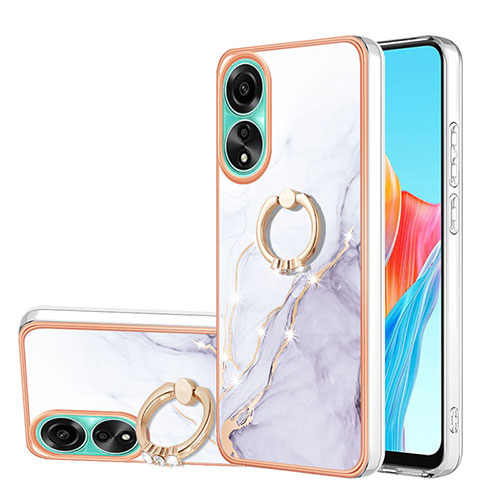 Silicone Candy Rubber Gel Fashionable Pattern Soft Case Cover with Finger Ring Stand YB5 for Oppo A78 4G White