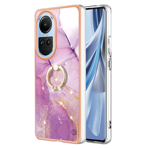 Silicone Candy Rubber Gel Fashionable Pattern Soft Case Cover with Finger Ring Stand YB5 for Oppo Reno10 5G Clove Purple