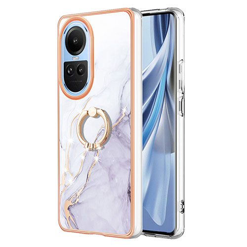 Silicone Candy Rubber Gel Fashionable Pattern Soft Case Cover with Finger Ring Stand YB5 for Oppo Reno10 5G White