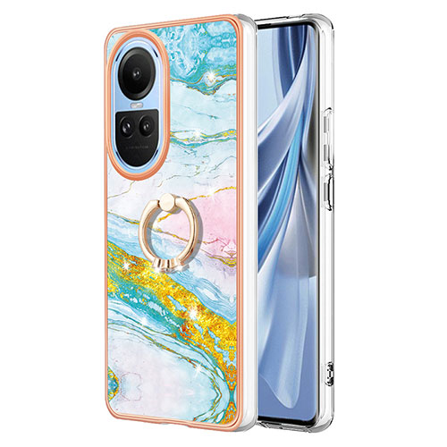 Silicone Candy Rubber Gel Fashionable Pattern Soft Case Cover with Finger Ring Stand YB5 for Oppo Reno10 Pro 5G Colorful