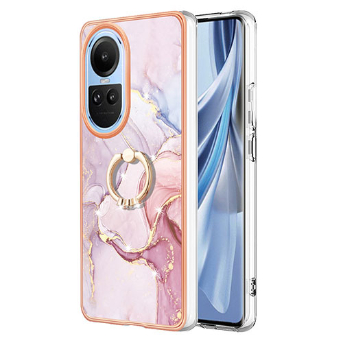 Silicone Candy Rubber Gel Fashionable Pattern Soft Case Cover with Finger Ring Stand YB5 for Oppo Reno10 Pro 5G Pink