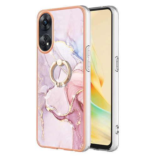 Silicone Candy Rubber Gel Fashionable Pattern Soft Case Cover with Finger Ring Stand YB5 for Oppo Reno8 T 4G Pink