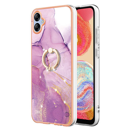 Silicone Candy Rubber Gel Fashionable Pattern Soft Case Cover with Finger Ring Stand YB5 for Samsung Galaxy A04 4G Clove Purple