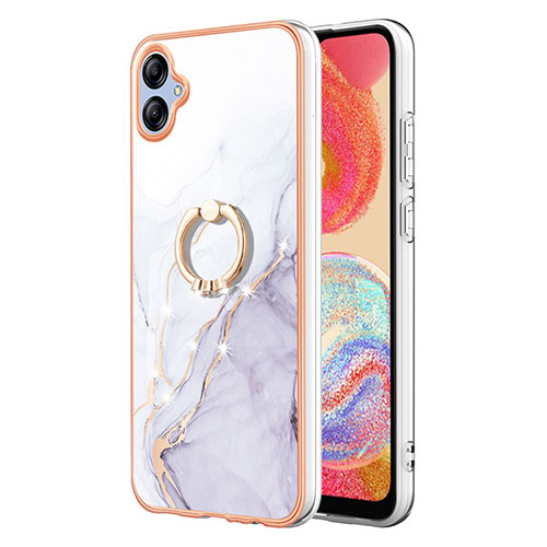 Silicone Candy Rubber Gel Fashionable Pattern Soft Case Cover with Finger Ring Stand YB5 for Samsung Galaxy A04 4G White
