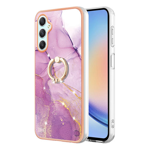 Silicone Candy Rubber Gel Fashionable Pattern Soft Case Cover with Finger Ring Stand YB5 for Samsung Galaxy A25 5G Clove Purple