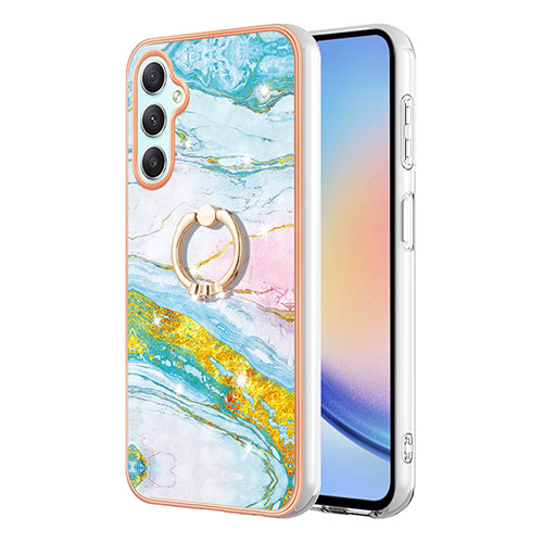 Silicone Candy Rubber Gel Fashionable Pattern Soft Case Cover with Finger Ring Stand YB5 for Samsung Galaxy A25 5G Colorful