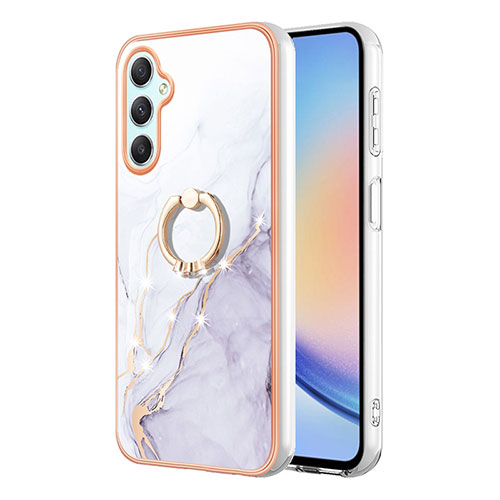 Silicone Candy Rubber Gel Fashionable Pattern Soft Case Cover with Finger Ring Stand YB5 for Samsung Galaxy A25 5G White