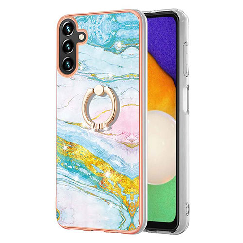 Silicone Candy Rubber Gel Fashionable Pattern Soft Case Cover with Finger Ring Stand YB5 for Samsung Galaxy A34 5G Colorful