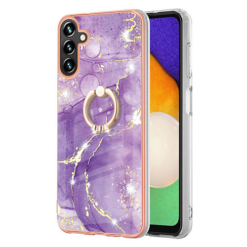 Silicone Candy Rubber Gel Fashionable Pattern Soft Case Cover with Finger Ring Stand YB5 for Samsung Galaxy A54 5G Purple