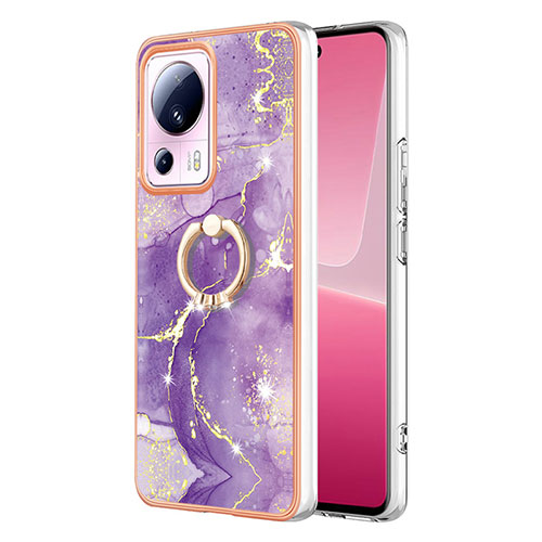 Silicone Candy Rubber Gel Fashionable Pattern Soft Case Cover with Finger Ring Stand YB5 for Xiaomi Civi 2 5G Purple