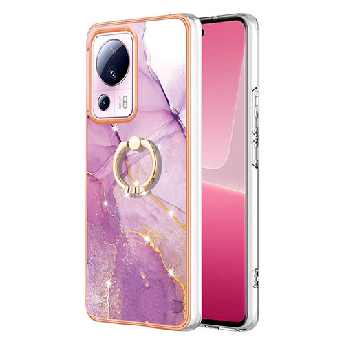 Silicone Candy Rubber Gel Fashionable Pattern Soft Case Cover with Finger Ring Stand YB5 for Xiaomi Mi 12 Lite NE 5G Clove Purple