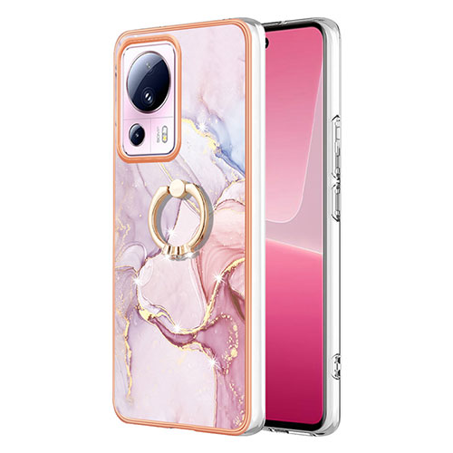 Silicone Candy Rubber Gel Fashionable Pattern Soft Case Cover with Finger Ring Stand YB5 for Xiaomi Mi 13 Lite 5G Pink