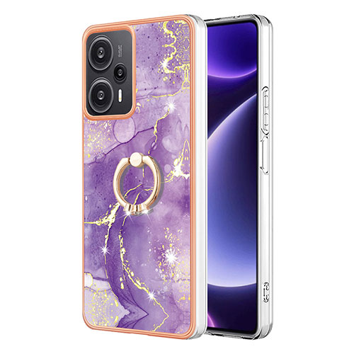 Silicone Candy Rubber Gel Fashionable Pattern Soft Case Cover with Finger Ring Stand YB5 for Xiaomi Poco F5 5G Purple