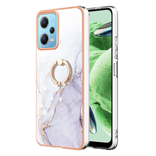 Silicone Candy Rubber Gel Fashionable Pattern Soft Case Cover with Finger Ring Stand YB5 for Xiaomi Redmi Note 12 5G White