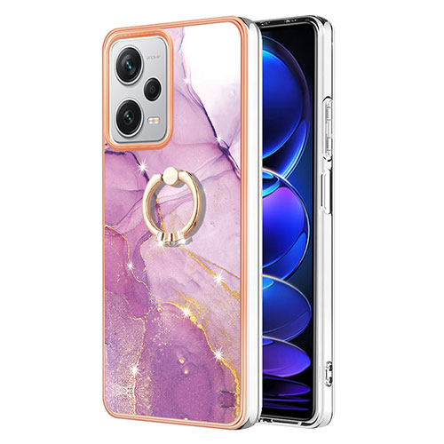 Silicone Candy Rubber Gel Fashionable Pattern Soft Case Cover with Finger Ring Stand YB5 for Xiaomi Redmi Note 12 Explorer Clove Purple