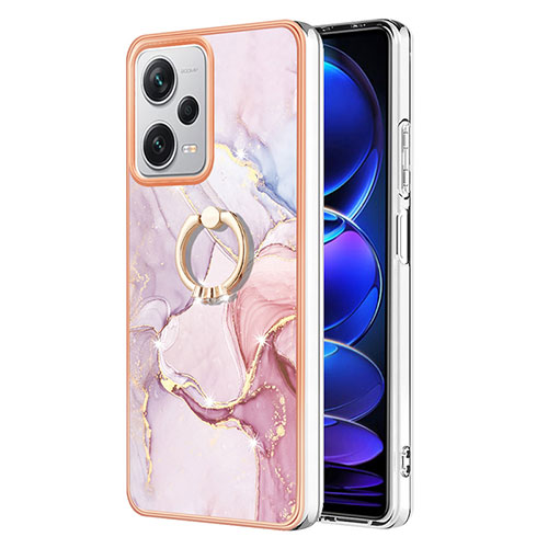 Silicone Candy Rubber Gel Fashionable Pattern Soft Case Cover with Finger Ring Stand YB5 for Xiaomi Redmi Note 12 Pro+ Plus 5G Pink