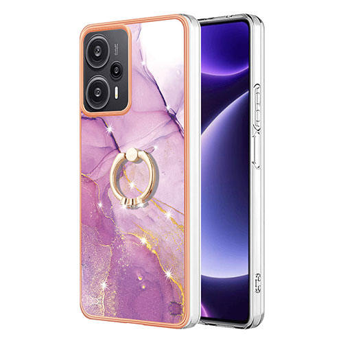 Silicone Candy Rubber Gel Fashionable Pattern Soft Case Cover with Finger Ring Stand YB5 for Xiaomi Redmi Note 12 Turbo 5G Clove Purple