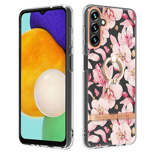 Silicone Candy Rubber Gel Fashionable Pattern Soft Case Cover with Finger Ring Stand YB6 for Samsung Galaxy A54 5G Pink