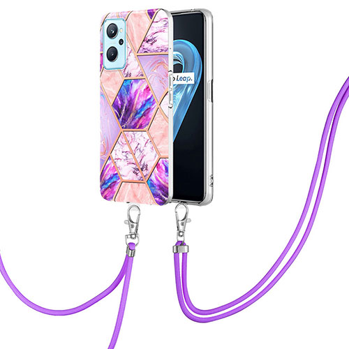 Silicone Candy Rubber Gel Fashionable Pattern Soft Case Cover with Lanyard Strap Y01B for Oppo K10 4G Clove Purple