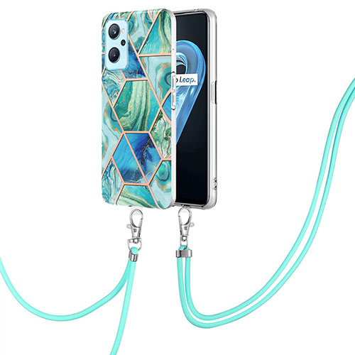 Silicone Candy Rubber Gel Fashionable Pattern Soft Case Cover with Lanyard Strap Y01B for Oppo K10 4G Green