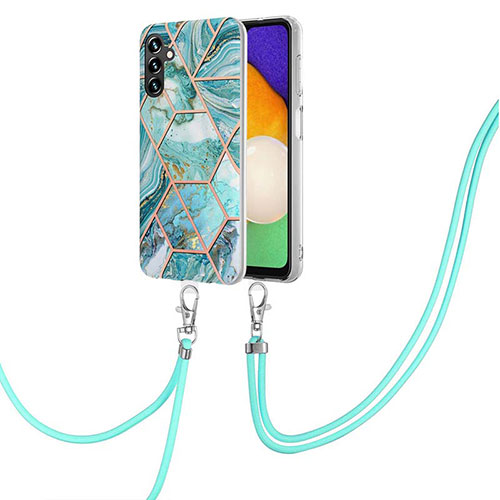 Silicone Candy Rubber Gel Fashionable Pattern Soft Case Cover with Lanyard Strap Y01B for Samsung Galaxy A04s Matcha Green