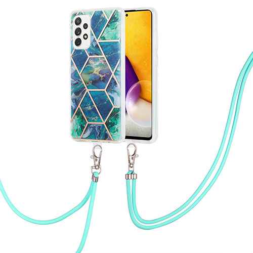 Silicone Candy Rubber Gel Fashionable Pattern Soft Case Cover with Lanyard Strap Y01B for Samsung Galaxy A13 4G Midnight Green