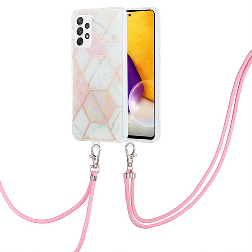 Silicone Candy Rubber Gel Fashionable Pattern Soft Case Cover with Lanyard Strap Y01B for Samsung Galaxy A13 4G Pink