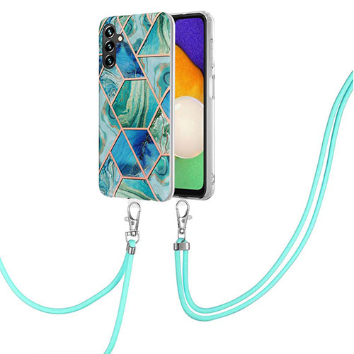 Silicone Candy Rubber Gel Fashionable Pattern Soft Case Cover with Lanyard Strap Y01B for Samsung Galaxy A13 5G Green