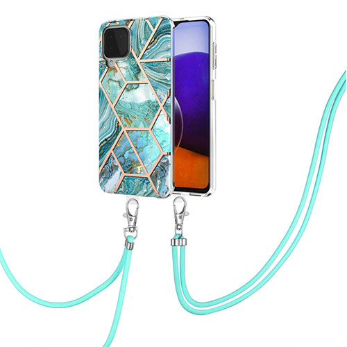 Silicone Candy Rubber Gel Fashionable Pattern Soft Case Cover with Lanyard Strap Y01B for Samsung Galaxy A22 4G Green