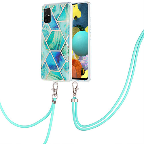 Silicone Candy Rubber Gel Fashionable Pattern Soft Case Cover with Lanyard Strap Y01B for Samsung Galaxy A51 4G Green