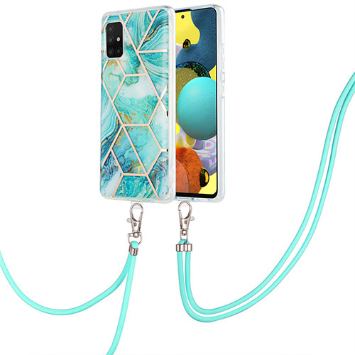 Silicone Candy Rubber Gel Fashionable Pattern Soft Case Cover with Lanyard Strap Y01B for Samsung Galaxy A51 5G Matcha Green