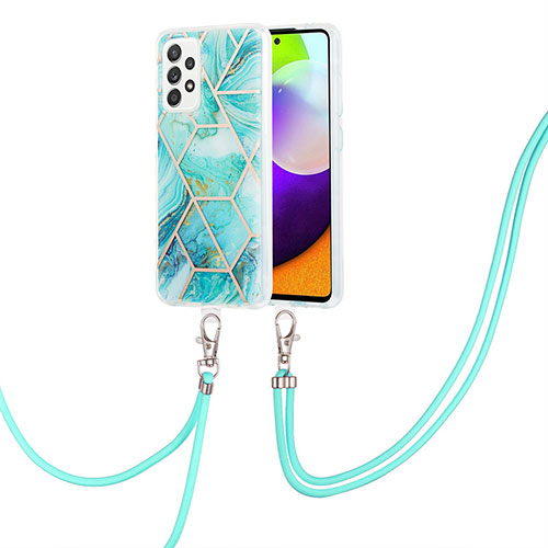 Silicone Candy Rubber Gel Fashionable Pattern Soft Case Cover with Lanyard Strap Y01B for Samsung Galaxy A52s 5G Matcha Green